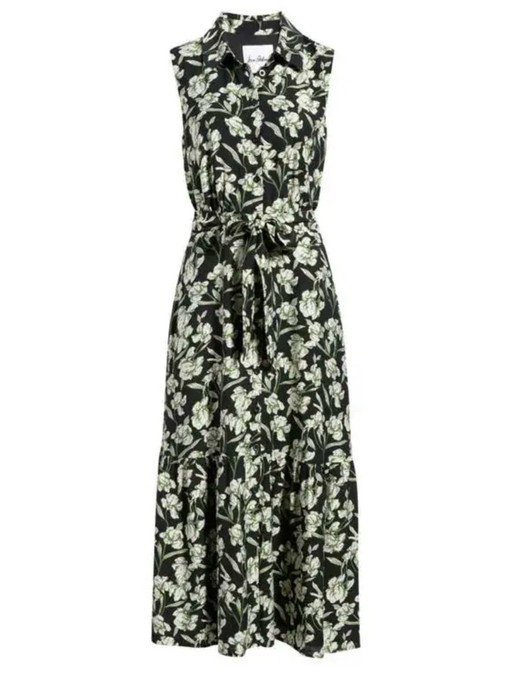 Sam Edelman Black Maxi Dress with White & Pale Green Floral Print